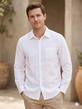 EUC Murano Men's 100% Linen Long Sleeve Button-Down Shirt - White XL